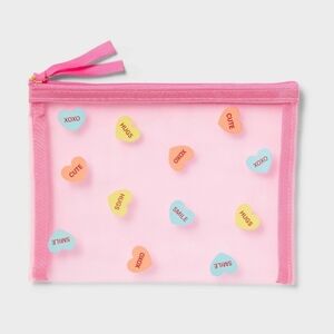Valentine's Day Mesh Pink Candy Hearts Pencil Pouch 💕